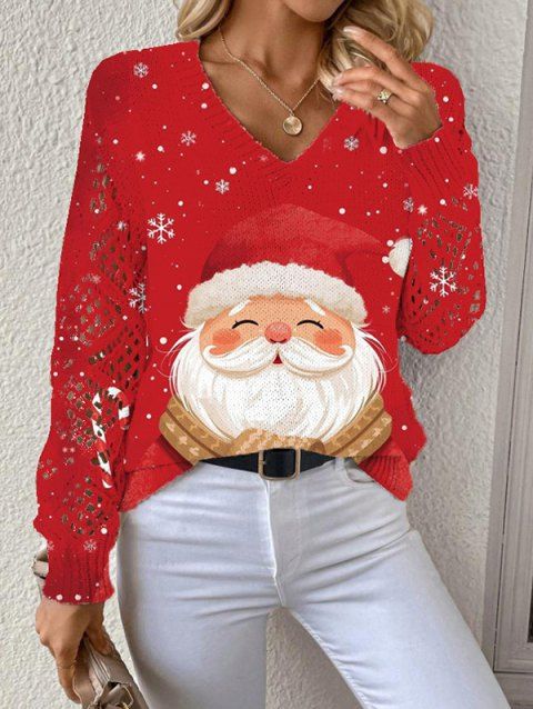 Pull en tricot de Noël avec imprimé Père Noël et flocons de neige