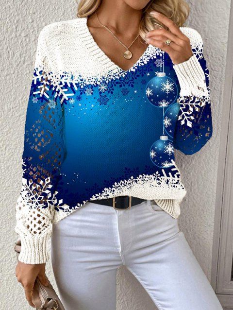 Pull de Noël en tricot à imprimé flocon de neige et à blocs de couleurs