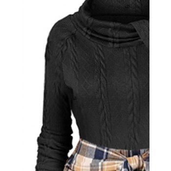 Plaid Panel Knitted Dress Mock Button Tied Bowknot Handkerchief Dress