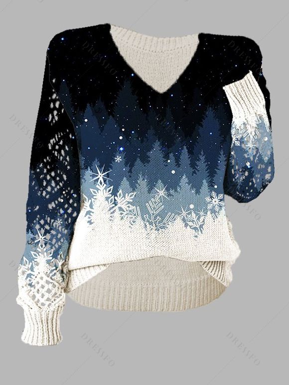 Pull ajouré à imprimé flocon de neige et sapin de Noël - Bleu de Minuit XL | US 12