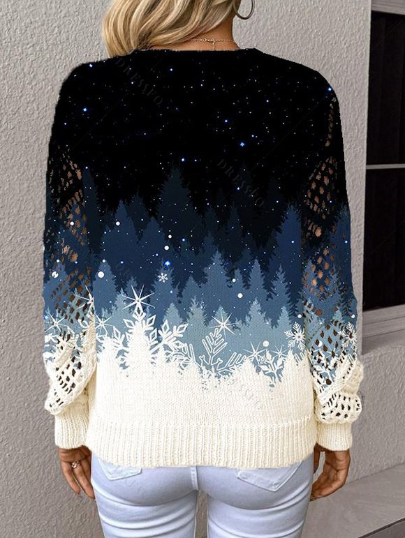 Pull ajouré à imprimé flocon de neige et sapin de Noël - Bleu de Minuit M | US 6