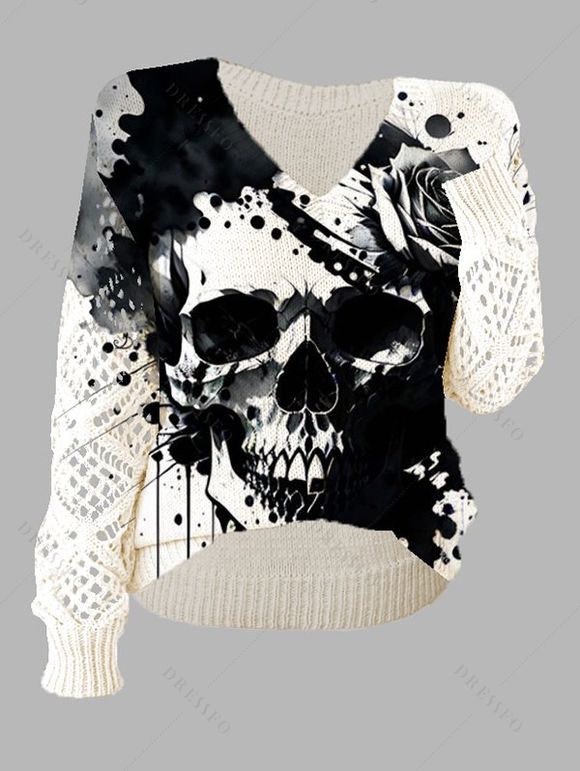 Women Outfit Skull Print Knitted Sweater and Zipper Buckle Leggings Set - Noir S | US 4