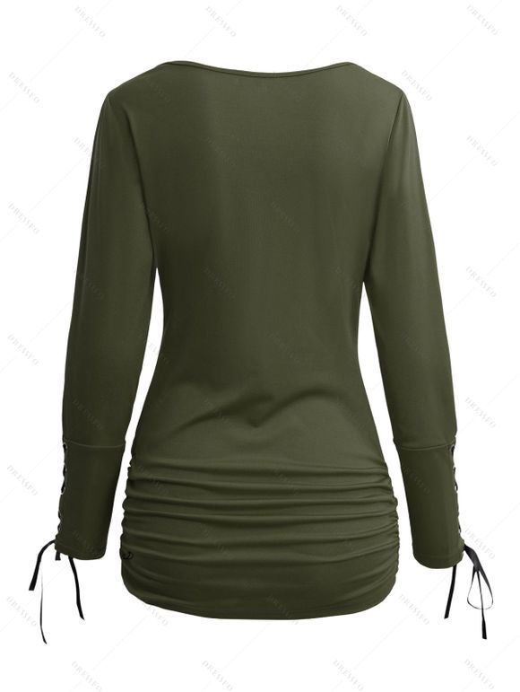 Women Outfit Solid Color Ruched Cinched Top and Zipper Buckle Leggings Set - Vert Armée S | US 4