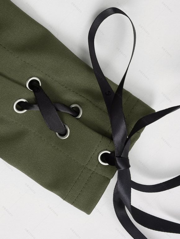 Women Outfit Solid Color Ruched Cinched Top and Zipper Buckle Leggings Set - Vert Armée S | US 4