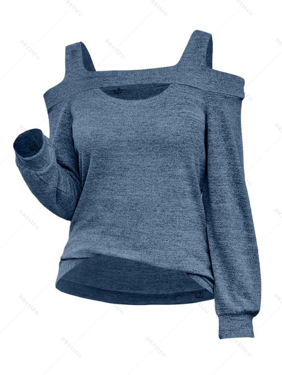 Women Outfit Cut Out Cold Shoulder Top and Buckle Zipper Leggings Set - Bleu S | US 4