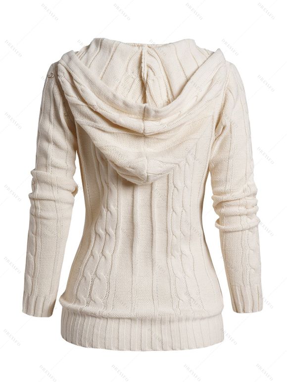 Women Outfit Cable Knit Hooded Cardigan and Zipper Buckle Leggings Set - Blanc S | US 4