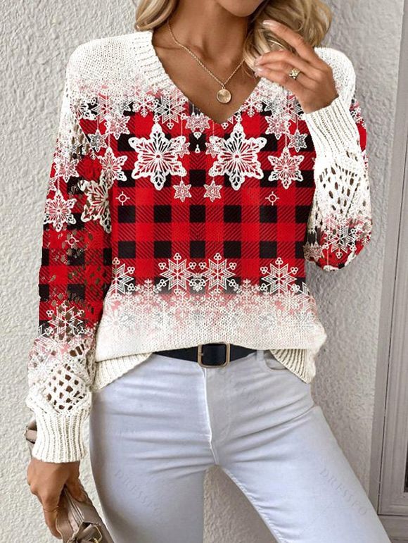 Pull en tricot de Noël à imprimé écossais et flocons de neige - Rouge XL | US 12