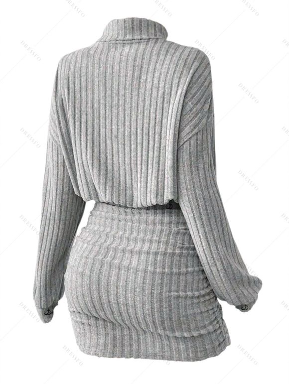 Women Outfit Solid Color Turtleneck Dress 3D Print Leggings and Hair Claw Set - Gris S | US 4