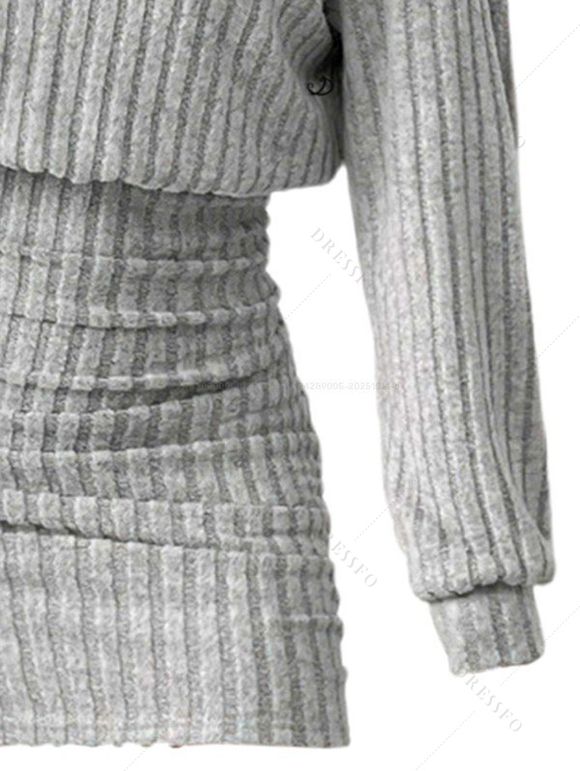 Women Outfit Solid Color Turtleneck Dress 3D Print Leggings and Hair Claw Set - Gris S | US 4