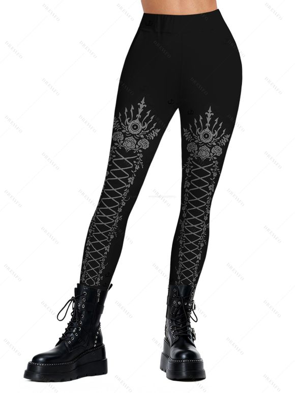 Women Outfit Solid Color Turtleneck Dress 3D Print Leggings and Hair Claw Set - Gris S | US 4