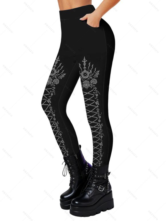 Women Outfit Solid Color Turtleneck Dress 3D Print Leggings and Hair Claw Set - Gris S | US 4