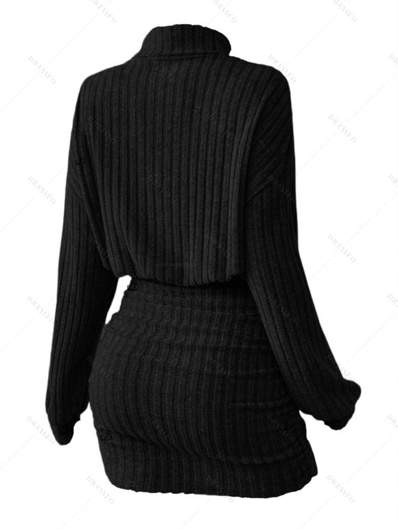 Women Outfit Turtleneck Dress Skulls Print Leggings and Belt Earrings Set - Noir S | US 4