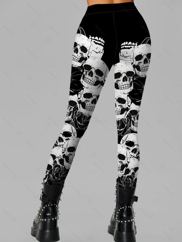 Women Outfit Turtleneck Dress Skulls Print Leggings and Belt Earrings Set - Noir S | US 4