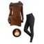 Women Outfit Ethnic Print O Ring Knitted Dress and Fleece-Lined Leggings Set - café S | US 4