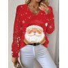 Christmas Knitwear Top Santa Claus Snowflake Print Hollow Out Sweater - RED S | US 4
