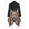 Robe en tricot à carreaux avec boutons et nœud papillon - Noir L | US 8-10