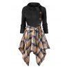 Robe en tricot à carreaux avec boutons et nœud papillon - Noir L | US 8-10