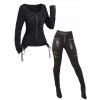 Gothic Outfit Solid Color Lace Up Zip Top and Zipper Buckle Leggings Set - Noir S | US 4