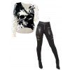 Women Outfit Skull Print Knitted Sweater and Zipper Buckle Leggings Set - Noir S | US 4