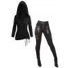Women Outfit Lace Up Hoodie Top and Zipper Buckle Leggings Set - Noir S | US 4