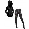 Women Outfit Cable Knit Hooded Cardigan and Zipper Buckle Leggings Set - Noir S | US 4