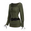 Women Outfit Solid Color Ruched Cinched Top and Zipper Buckle Leggings Set - Vert Armée S | US 4