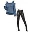 Women Outfit Cut Out Cold Shoulder Top and Buckle Zipper Leggings Set - Bleu S | US 4