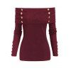 Women Outfit Off the Shoulder Mock Button Sweater and Buckle Leggings Set - Rouge Vineux S | US 4