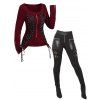 Gothic Outfit Solid Color Lace Up Zip Top and Zipper Buckle Leggings Set - Rouge Vineux S | US 4