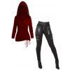 Women Outfit Lace Up Hoodie Top and Zipper Buckle Leggings Set - Rouge Vineux S | US 4