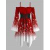 Robe de Noël à imprimé flocon de neige ombré, volants, lacets, ceinture, mouchoir - Rouge XXL | US 14