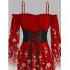 Robe de Noël à imprimé flocon de neige ombré, volants, lacets, ceinture, mouchoir - Rouge XXL | US 14