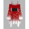 Robe de Noël à imprimé flocon de neige ombré, volants, lacets, ceinture, mouchoir - Rouge XXL | US 14