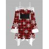 Robe de Noël à carreaux, imprimé flocon de neige, volants, lacets, ceinture, mouchoir - Rouge XXL | US 14