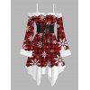 Robe de Noël à carreaux, imprimé flocon de neige, volants, lacets, ceinture, mouchoir - Rouge XXL | US 14