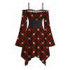 Robe de Noël à carreaux et flocons de neige, volants, mouchoir, lacets, ceinture - Rouge XXL | US 14