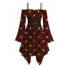 Robe de Noël à carreaux et flocons de neige, volants, mouchoir, lacets, ceinture - Rouge XXL | US 14