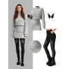 Women Outfit Solid Color Turtleneck Dress 3D Print Leggings and Hair Claw Set - Gris S | US 4