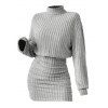 Women Outfit Solid Color Turtleneck Dress 3D Print Leggings and Hair Claw Set - Gris S | US 4