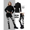 Women Outfit Turtleneck Dress Skulls Print Leggings and Belt Earrings Set - Noir S | US 4