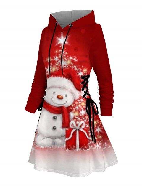 Robe à capuche de vacances Robe à capuche à lacets avec imprimé bonhomme de neige et sapin de Noël