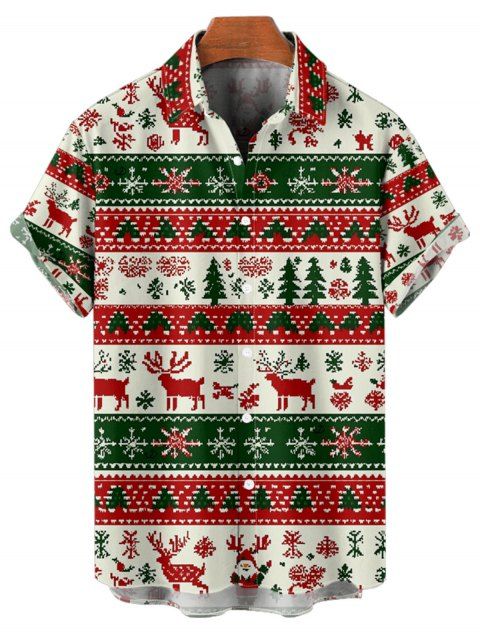 Chemise de vacances pour homme, imprimé élan, sapin de Noël, rayé, boutonné