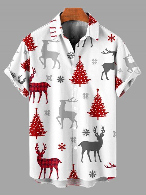 Chemise de vacances pour homme, imprimé sapin de Noël, élan, flocon de neige, boutonnée