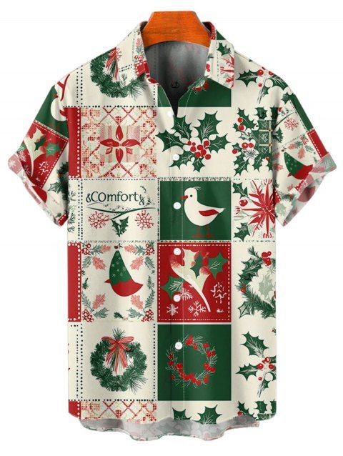 Chemise de vacances pour homme, chemise boutonnée à imprimé couronne d'éléments de Noël