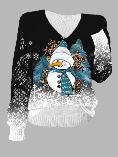 Pull ajouré à imprimé sapin de Noël et bonhomme de neige