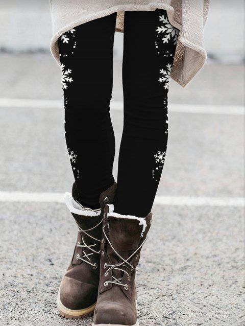 Leggings de Noël taille haute élastiques à imprimé flocon de neige