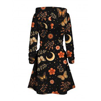 Vacation Hoodie Dress Floral Leaf Butterfly Star Print Lace Up Hooded Dress