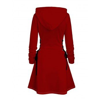 Holiday Hoodie Dress Snowman Christmas Tree Print Lace Up Hooded Dress