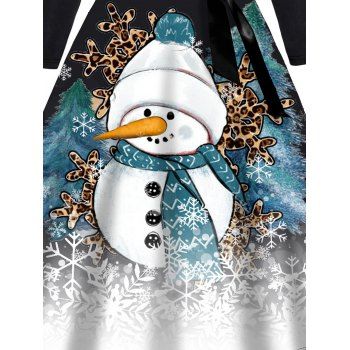 Christmas Dress Snowman Snowflake Leopard Print Crossover Belt Dress