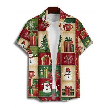 Christmas Couple Outfit Snowflake Snowman Print Crossover Belt Dress and Shirt Set
